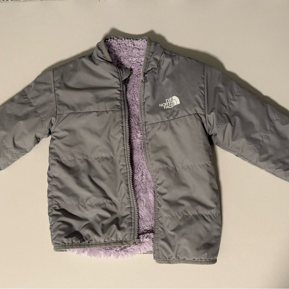 The North Face Gray and Purple Reversible Mossbud Jacket
